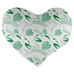 Green Nature Leaves Draw    Large 19  Premium Flano Heart Shape Cushion by ConteMonfreyShop