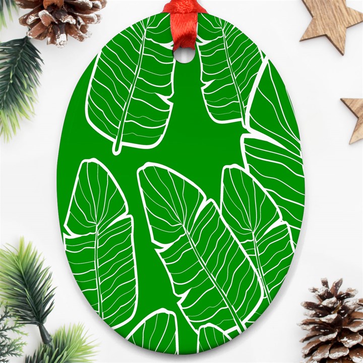 Green Banana Leaves Oval Ornament (Two Sides)