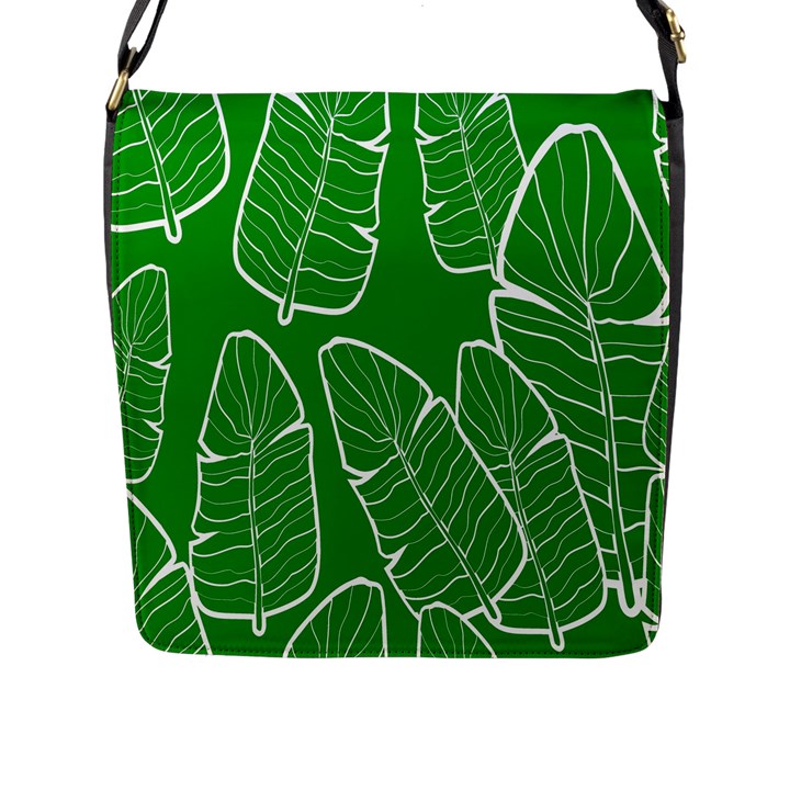 Green Banana Leaves Flap Closure Messenger Bag (L)