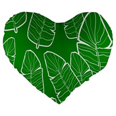 Green Banana Leaves Large 19  Premium Flano Heart Shape Cushion by ConteMonfreyShop