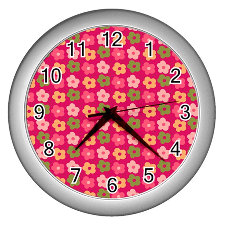 Little Flowers Garden   Wall Clock (Silver)