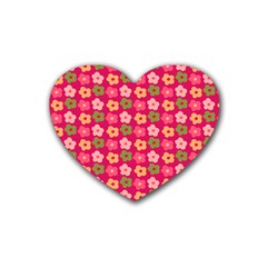 Little Flowers Garden   Rubber Coaster (heart) by ConteMonfreyShop