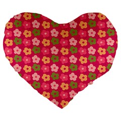 Little Flowers Garden   Large 19  Premium Flano Heart Shape Cushion by ConteMonfreyShop