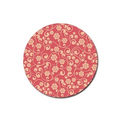 Pink Floral Wall Rubber Round Coaster (4 Pack) by ConteMonfreyShop