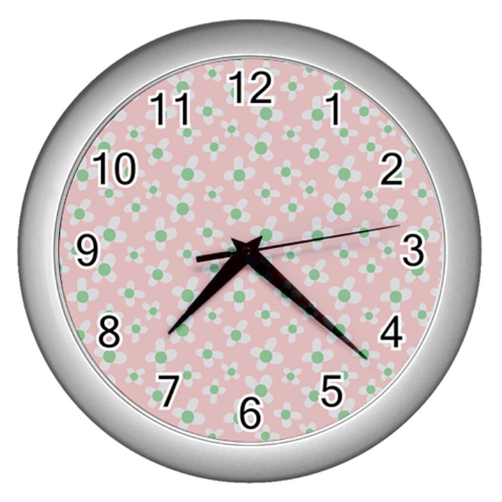 Pink Spring Blossom Wall Clock (Silver)