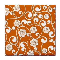 Orange Floral Walls  Tile Coaster by ConteMonfreyShop