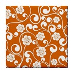 Orange Floral Walls  Tile Coaster Front