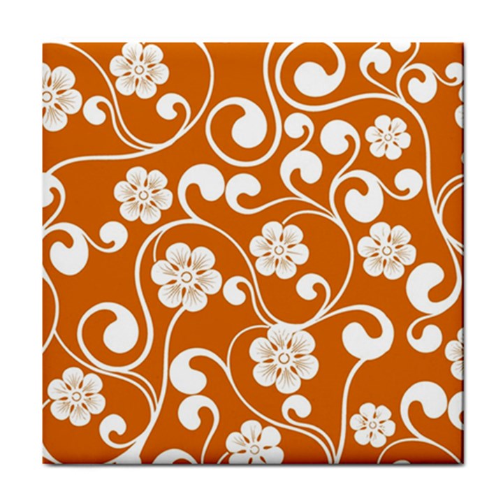 Orange Floral Walls  Tile Coaster