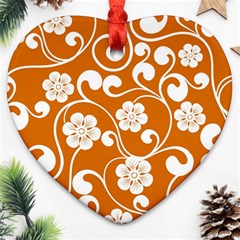 Orange Floral Walls  Ornament (heart)