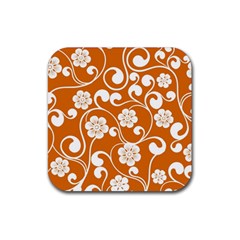 Orange Floral Walls  Rubber Coaster (square) by ConteMonfreyShop