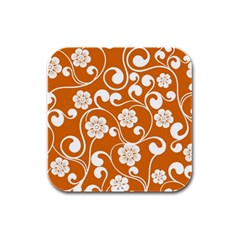 Orange Floral Walls  Rubber Square Coaster (4 Pack) by ConteMonfreyShop