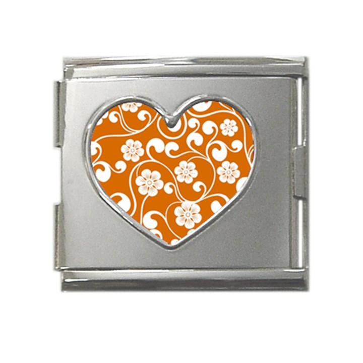 Orange Floral Walls  Mega Link Heart Italian Charm (18mm)