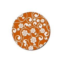 Orange Floral Walls  Rubber Round Coaster (4 Pack) by ConteMonfreyShop