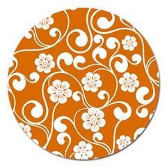 Orange Floral Walls  Magnet 5  (round) by ConteMonfreyShop