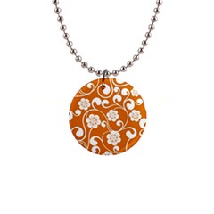 Orange Floral Walls  1  Button Necklace by ConteMonfreyShop