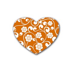 Orange Floral Walls  Rubber Heart Coaster (4 Pack) by ConteMonfreyShop