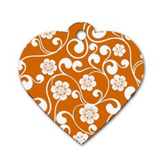 Orange Floral Walls  Dog Tag Heart (one Side) by ConteMonfreyShop