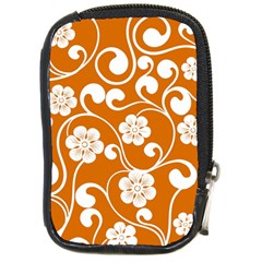 Orange Floral Walls  Compact Camera Leather Case by ConteMonfreyShop