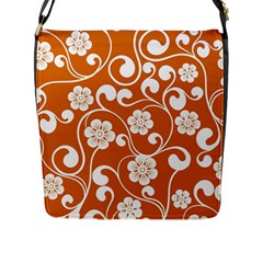 Orange Floral Walls  Flap Closure Messenger Bag (l) by ConteMonfreyShop