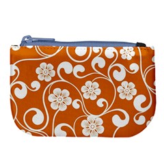 Orange Floral Walls  Large Coin Purse by ConteMonfreyShop