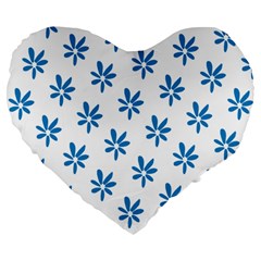 Little Blue Daisies  Large 19  Premium Heart Shape Cushion by ConteMonfreyShop