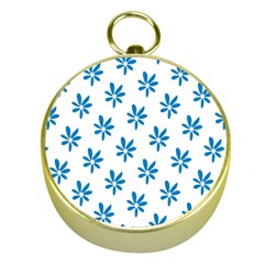 Little Blue Daisies  Gold Compass by ConteMonfreyShop