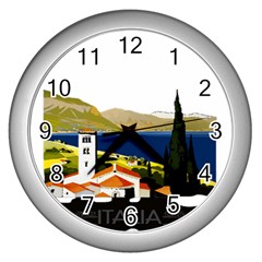 River Small Town Landscape Wall Clock (silver) by ConteMonfrey