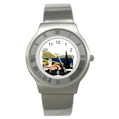 River Small Town Landscape Stainless Steel Watch by ConteMonfrey