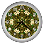 Flower Power And Big Porcelainflowers In Blooming Style Wall Clock (Silver) Front