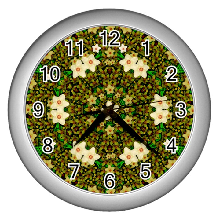 Flower Power And Big Porcelainflowers In Blooming Style Wall Clock (Silver)