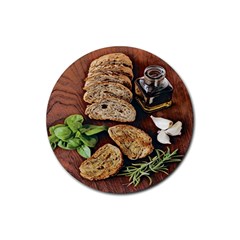 Oil, Basil, Garlic, Bread And Rosemary - Italian Food Rubber Round Coaster (4 Pack) by ConteMonfrey