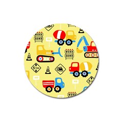 Seamless Pattern Vector Industrial Vehicle Cartoon Magnet 3  (round)