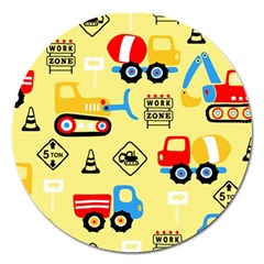 Seamless Pattern Vector Industrial Vehicle Cartoon Magnet 5  (round)