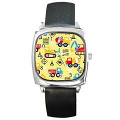 Seamless Pattern Vector Industrial Vehicle Cartoon Square Metal Watch