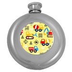 Seamless pattern vector industrial vehicle cartoon Round Hip Flask (5 oz) Front