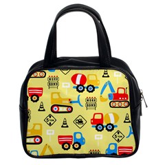 Seamless Pattern Vector Industrial Vehicle Cartoon Classic Handbag (two Sides)