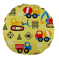 Seamless Pattern Vector Industrial Vehicle Cartoon Large 18  Premium Round Cushions by Jancukart