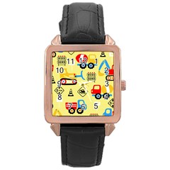 Seamless Pattern Vector Industrial Vehicle Cartoon Rose Gold Leather Watch  by Jancukart