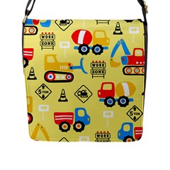 Seamless Pattern Vector Industrial Vehicle Cartoon Flap Closure Messenger Bag (l)