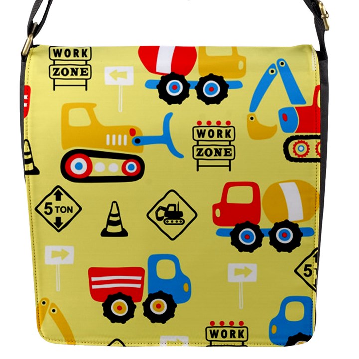 Seamless pattern vector industrial vehicle cartoon Flap Closure Messenger Bag (S)