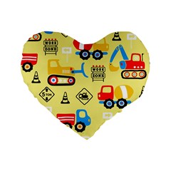 Seamless Pattern Vector Industrial Vehicle Cartoon Standard 16  Premium Flano Heart Shape Cushions by Jancukart