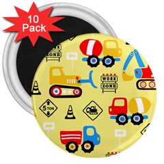 Seamless Pattern Vector Industrial Vehicle Cartoon 3  Magnets (10 Pack)  by Jancukart