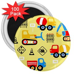 Seamless Pattern Vector Industrial Vehicle Cartoon 3  Magnets (100 Pack)