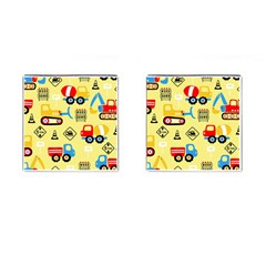 Seamless Pattern Vector Industrial Vehicle Cartoon Cufflinks (square)