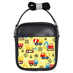 Seamless Pattern Vector Industrial Vehicle Cartoon Girls Sling Bag