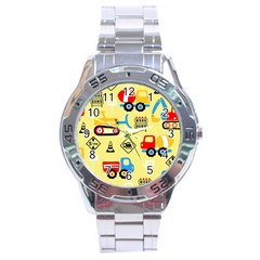 Seamless Pattern Vector Industrial Vehicle Cartoon Stainless Steel Analogue Watch