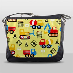 Seamless Pattern Vector Industrial Vehicle Cartoon Messenger Bag by Jancukart