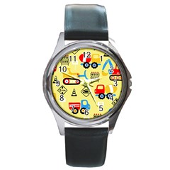 Seamless Pattern Vector Industrial Vehicle Cartoon Round Metal Watch