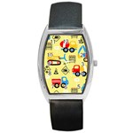 Seamless pattern vector industrial vehicle cartoon Barrel Style Metal Watch Front