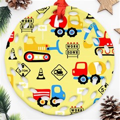 Seamless Pattern Vector Industrial Vehicle Cartoon Ornament (round Filigree)